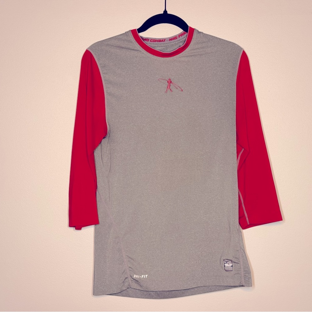 Nike Pro Combat DrI-Fit Red/Grey 3/4 Shirt